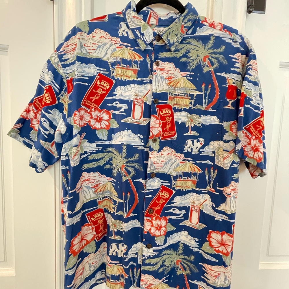 VTG Big Dogs Hawaiian Shirt Button Up Short Sleeve Mens Med Tropical Tiki Bar